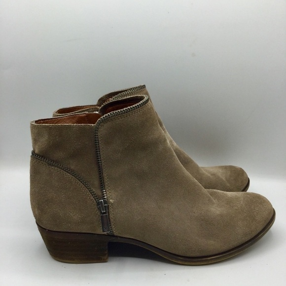 Lucky Brand Boide Taupe Suede Block Low Heel Zipper Ankle Boots Size 10M - Picture 5 of 14